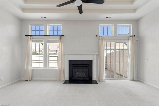 310 Lighthouse Way, Carrollton, VA 23314 - unfurnished living room featuring a raised ceiling, carpet floors, and healthy amount of natural light