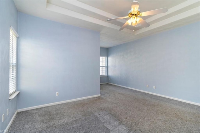 310 Lighthouse Way, Carrollton, VA 23314 - spare room featuring a tray ceiling, carpet, baseboards, and a ceiling fan