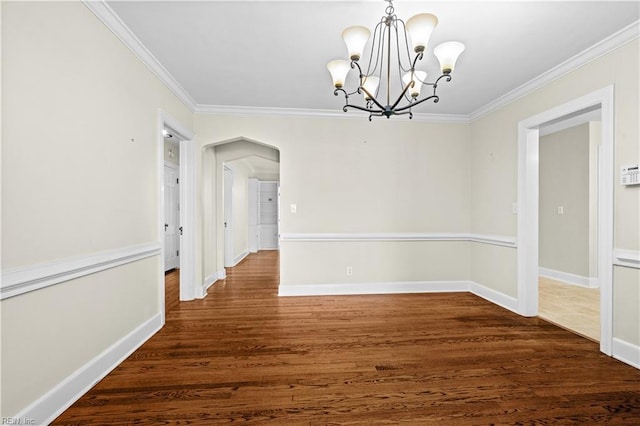 6414 Wythe Pl, Norfolk, VA 23508 - unfurnished dining area with ornamental molding, a chandelier, wood finished floors, and baseboards