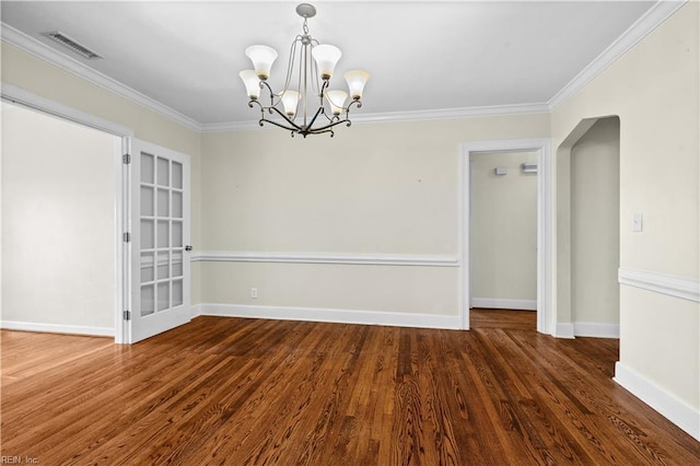 6414 Wythe Pl, Norfolk, VA 23508 - unfurnished room with a chandelier, wood finished floors, ornamental molding, and baseboards