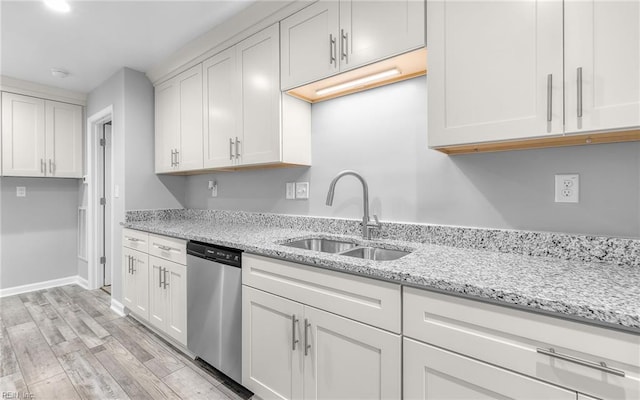 3506 Somme Ave, Norfolk, VA 23509 - kitchen with dishwasher, a sink, white cabinetry, and light wood-style flooring