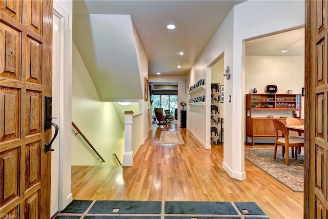 140 Hearthside Ln, Williamsburg, VA 23185 - entryway with light wood finished floors, recessed lighting, and baseboards