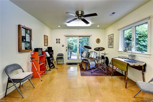 140 Hearthside Ln, Williamsburg, VA 23185 - workout area featuring plenty of natural light, ceiling fan, and baseboards