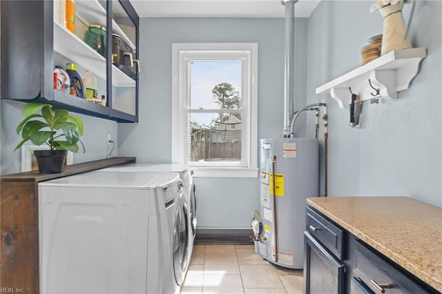 6615 Cabot Ave, Norfolk, VA 23502 - laundry area featuring cabinet space, washing machine and dryer, water heater, and light tile patterned floors