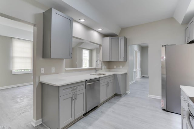 814 E 26th St, Norfolk, VA 23504 - kitchen featuring stainless steel appliances, gray cabinets, a sink, baseboards, and recessed lighting