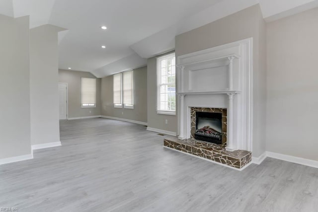 814 E 26th St, Norfolk, VA 23504 - unfurnished living room featuring baseboards, wood finished floors, a fireplace, and recessed lighting