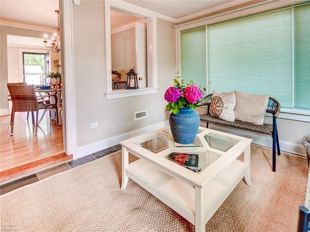 203 Sinclair St, Norfolk, VA 23505 - living area with ornamental molding, a chandelier, and baseboards