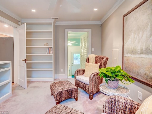 203 Sinclair St, Norfolk, VA 23505 - sitting room featuring ceiling fan, crown molding, carpet floors, and baseboards
