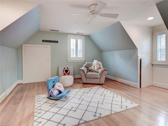 203 Sinclair St, Norfolk, VA 23505 - game room with plenty of natural light, a ceiling fan, vaulted ceiling, and wood finished floors