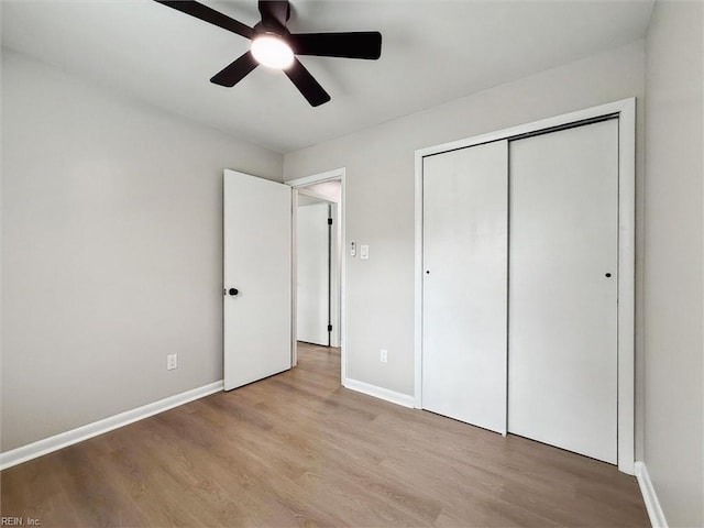 428 Maryle Ct, Newport News, VA 23602 - unfurnished bedroom with wood finished floors, baseboards, a closet, and a ceiling fan