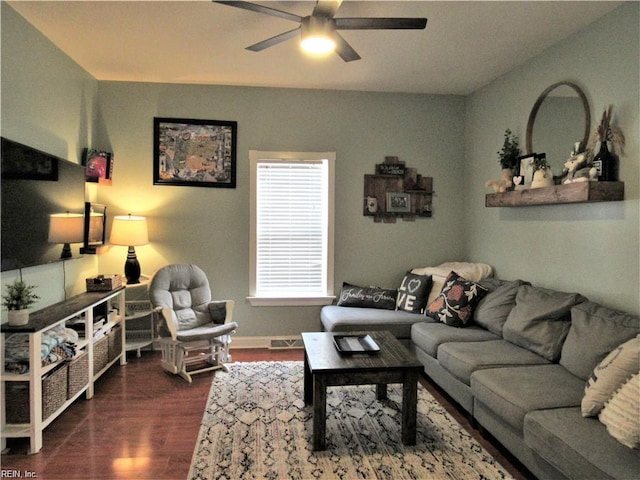 21139 Reynolds Dr, Carrollton, VA 23314 - living room with a ceiling fan and wood finished floors