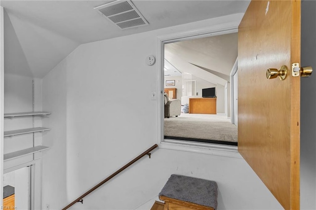 5409 Challedon Dr, Virginia Beach, VA 23462 - hallway featuring vaulted ceiling and an upstairs landing