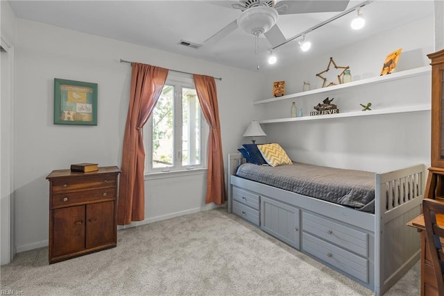 5409 Challedon Dr, Virginia Beach, VA 23462 - bedroom with light carpet, track lighting, baseboards, and a ceiling fan