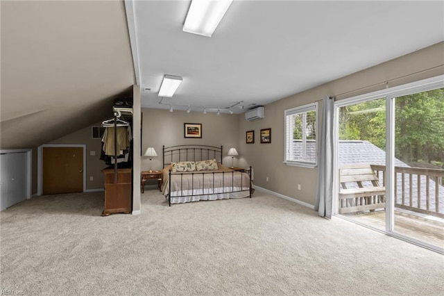 5409 Challedon Dr, Virginia Beach, VA 23462 - bedroom featuring a wall unit AC, rail lighting, access to exterior, carpet, and baseboards