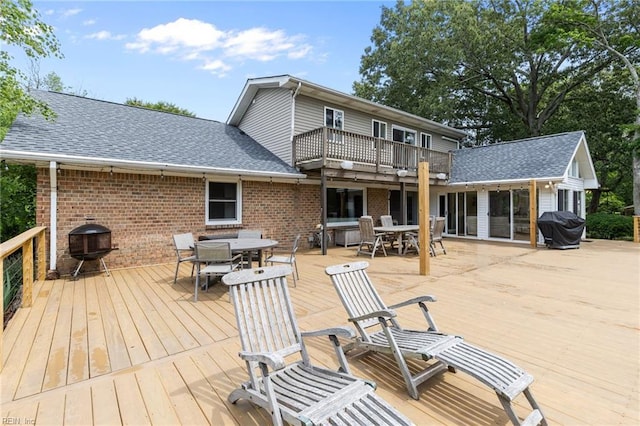 5409 Challedon Dr, Virginia Beach, VA 23462 - wooden deck with outdoor dining space and a grill
