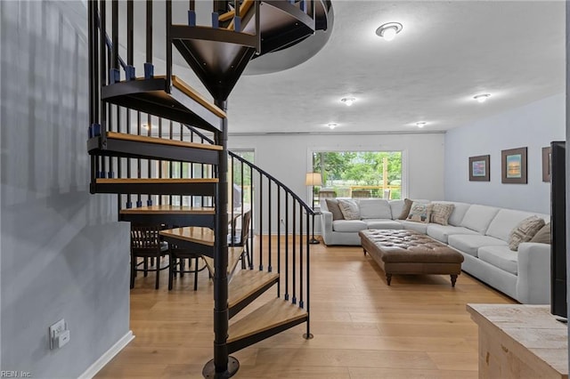 5409 Challedon Dr, Virginia Beach, VA 23462 - living room featuring stairway and hardwood / wood-style flooring
