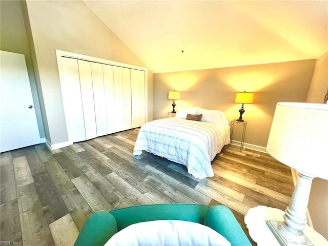 30 Brough Ln # 301, Hampton, VA 23669 - bedroom with lofted ceiling, wood finished floors, a closet, and baseboards
