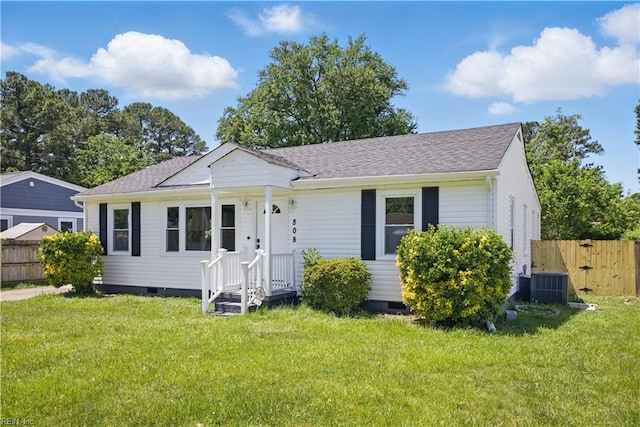 808 Williams Ave, Chesapeake, VA 23323 - view of front facade featuring crawl space, central air condition unit, and roof with shingles