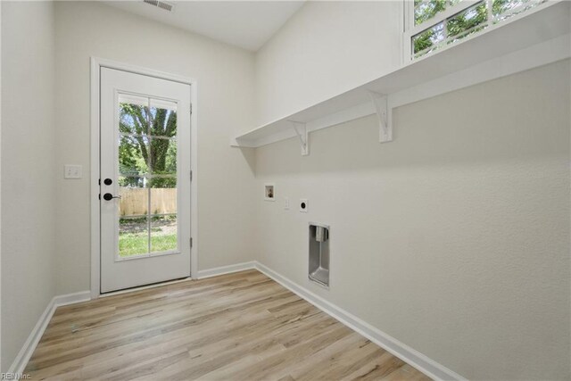 1245 Maltby Ave, Norfolk, VA 23504 - laundry room with washer hookup, hookup for an electric dryer, light wood-style floors, and baseboards