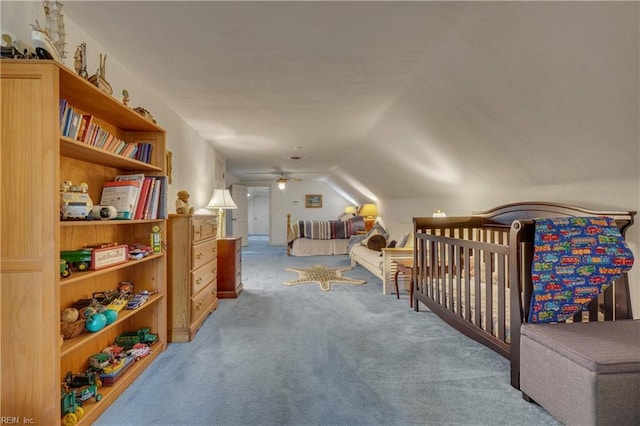 136 Wynnwood Dr, Franklin, VA 23851 - bedroom with carpet, lofted ceiling, and a ceiling fan