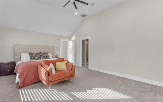 126 Secretariat Dr, Suffolk, VA 23435 - carpeted bedroom with vaulted ceiling, baseboards, and a ceiling fan