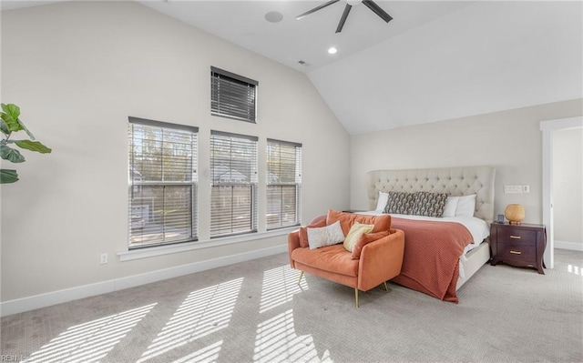 126 Secretariat Dr, Suffolk, VA 23435 - bedroom with vaulted ceiling, baseboards, carpet flooring, a ceiling fan, and recessed lighting