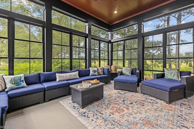 107 Gullane, Smithfield, VA 23430 - sunroom / solarium with wooden ceiling, a towering ceiling, outdoor lounge area, healthy amount of natural light, and recessed lighting