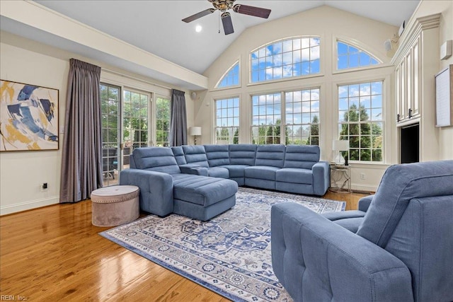 201 Royal Dornoch, Smithfield, VA 23430 - living area with wood finished floors, ceiling fan, lofted ceiling, and baseboards