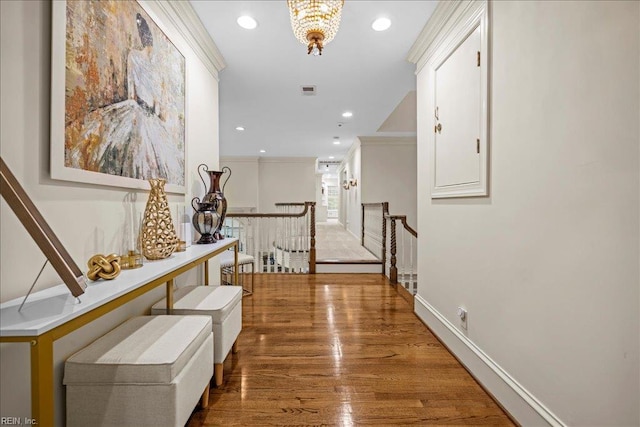 201 Royal Dornoch, Smithfield, VA 23430 - corridor featuring crown molding, wood finished floors, recessed lighting, an upstairs landing, and baseboards