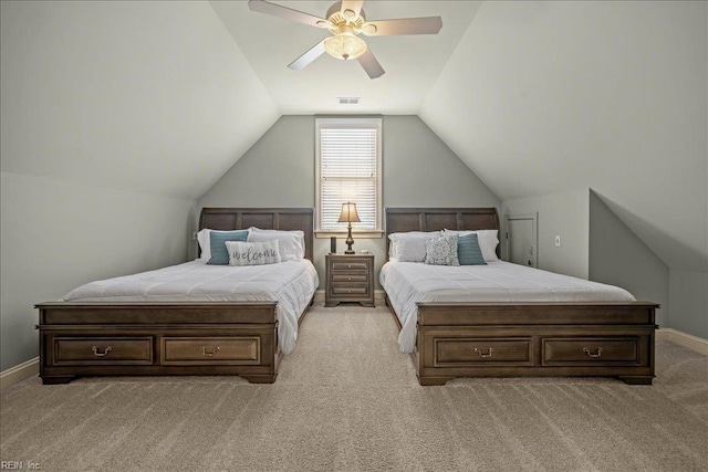 201 Royal Dornoch, Smithfield, VA 23430 - bedroom with light colored carpet, lofted ceiling, ceiling fan, and baseboards