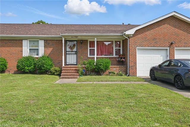508 Crown Cres, Chesapeake, VA 23325 - ranch-style home with brick siding, an attached garage, driveway, and a front lawn