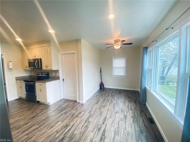 133 Chesterfield Rd, Hampton, VA 23661 - kitchen featuring appliances with stainless steel finishes, healthy amount of natural light, a ceiling fan, dark wood-type flooring, and recessed lighting