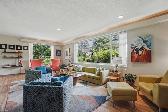 6076 Newport Pt, Norfolk, VA 23505 - living area featuring wood finished floors, a textured ceiling, and recessed lighting