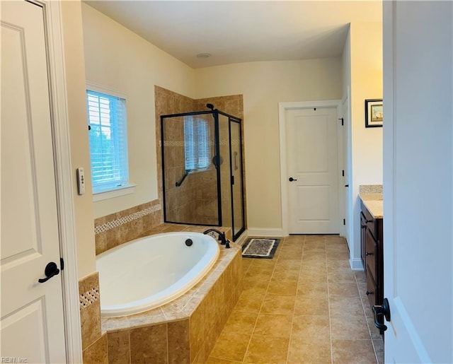 4296 Beamers Rdg, Williamsburg, VA 23188 - full bath with a garden tub, vanity, a shower stall, and tile patterned floors