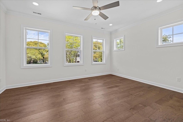 206 84th St Unit A, Virginia Beach, VA 23451 - empty room with healthy amount of natural light, crown molding, dark wood-style floors, ceiling fan, and recessed lighting