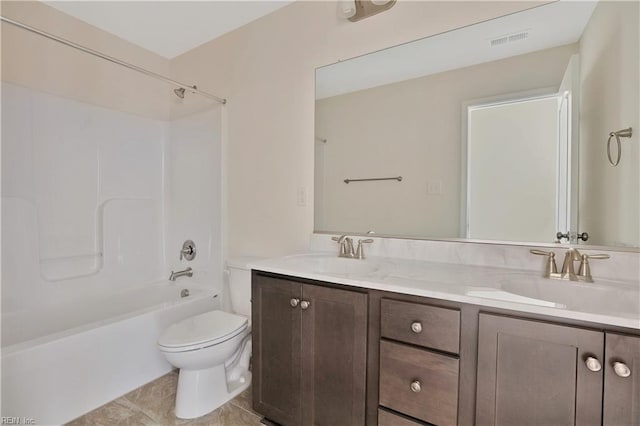 2221 Patrick Dr, Suffolk, VA 23435 - full bathroom with double vanity, toilet, shower / bathtub combination, and tile patterned flooring