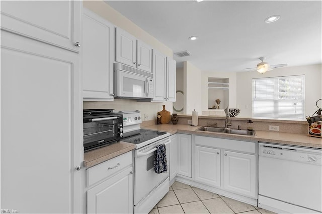 4700 Martinique Ct Unit 12, Virginia Beach, VA 23455 - kitchen featuring white appliances, a sink, white cabinetry, ceiling fan, and recessed lighting
