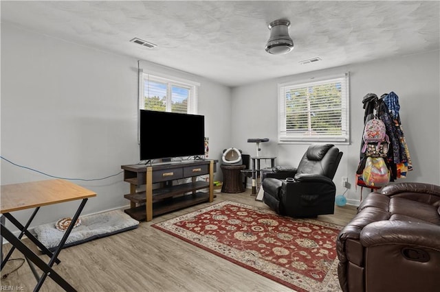 1201 Hale Dr, Hampton, VA 23663 - living room featuring wood finished floors, healthy amount of natural light, and a textured ceiling