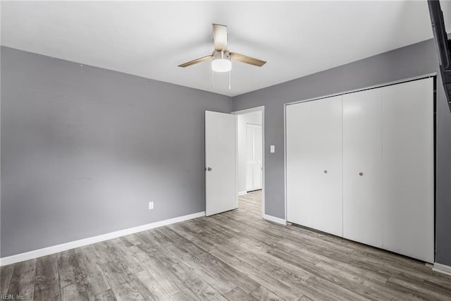 1016 Gauguin Dr, Virginia Beach, VA 23454 - unfurnished bedroom featuring baseboards, wood finished floors, a closet, and ceiling fan