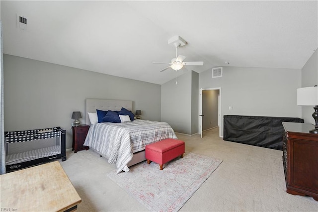 3507 Sedgefield St, Suffolk, VA 23435 - bedroom featuring light colored carpet, vaulted ceiling, and ceiling fan