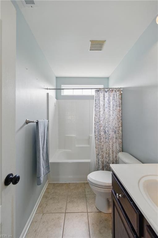 3507 Sedgefield St, Suffolk, VA 23435 - full bathroom with vanity, toilet, shower / bath combination with curtain, and tile patterned flooring