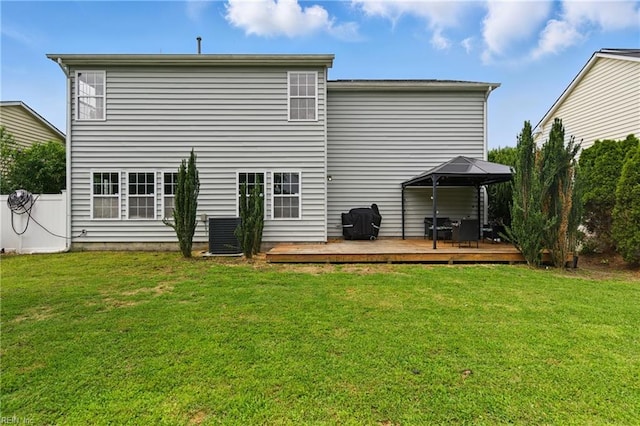 3507 Sedgefield St, Suffolk, VA 23435 - back of house with a gazebo, a wooden deck, a yard, and central AC unit