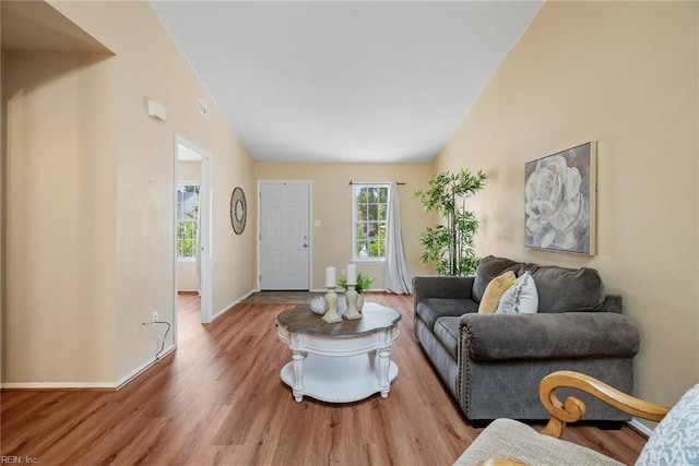 3912 Pollypine Dr, Virginia Beach, VA 23452 - living area featuring wood finished floors, lofted ceiling, and baseboards
