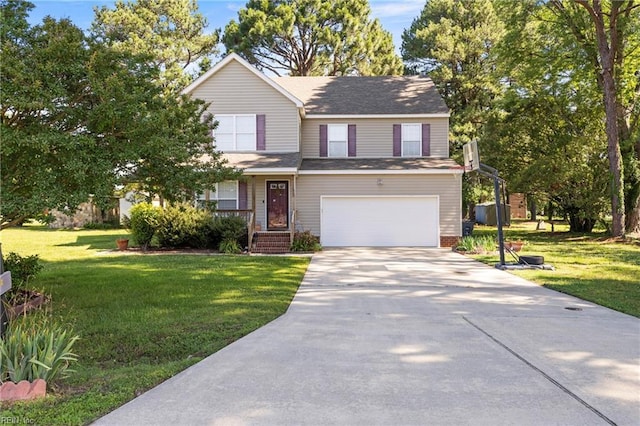 103 Barcroft Dr, Smithfield, VA 23430 - traditional-style house with driveway, a garage, a front lawn, and a shingled roof