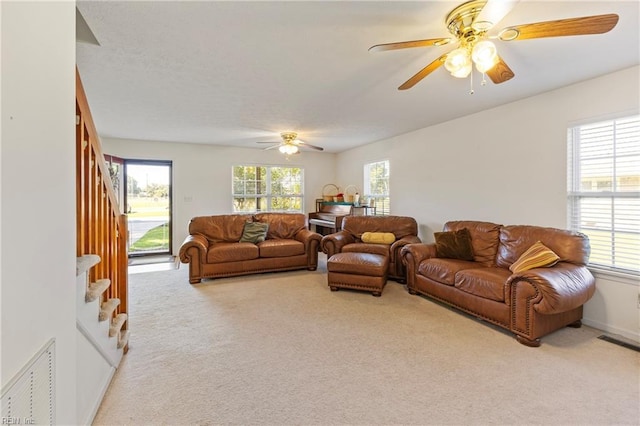 103 Barcroft Dr, Smithfield, VA 23430 - carpeted living area with ceiling fan and stairway