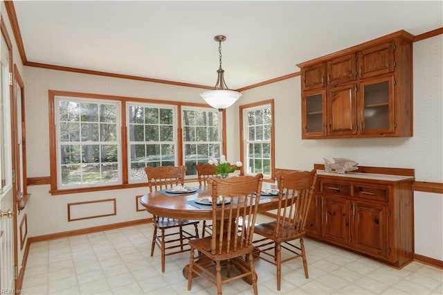 1328 Harris Rd, Virginia Beach, VA 23452 - dining room with plenty of natural light, ornamental molding, light floors, wallpapered walls, and baseboards
