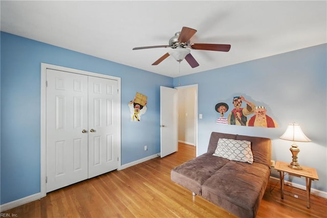 1348 Carlton Ct, Norfolk, VA 23503 - bedroom with baseboards, wood finished floors, a closet, and a ceiling fan