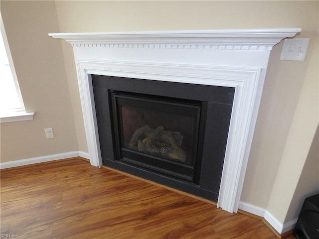 521 Simpson Ln, Chesapeake, VA 23323 - detailed view of a fireplace, wood finished floors, and baseboards