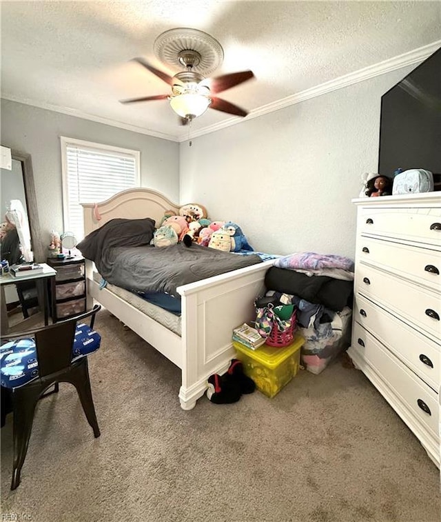 138 Ransone St, Hampton, VA 23669 - carpeted bedroom featuring ornamental molding, a textured ceiling, and ceiling fan