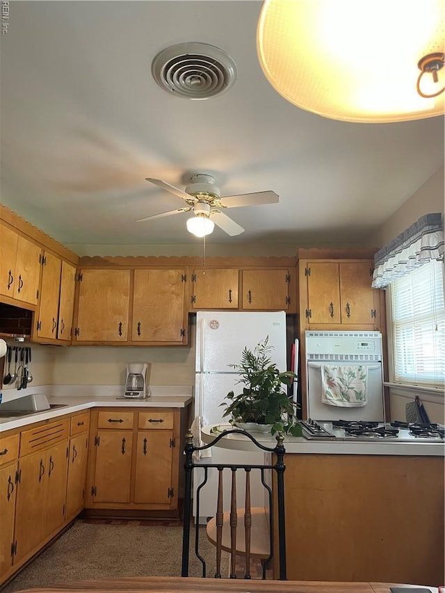 5972 Lockamy Ln, Norfolk, VA 23502 - kitchen with white appliances, light countertops, ceiling fan, and a sink